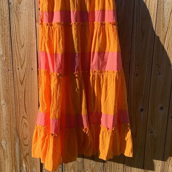 Take 50% OFF- LDT Women’s V-neck Maxi Orange and Pink Color Block Dress, Size-8 - Picture 7 of 13